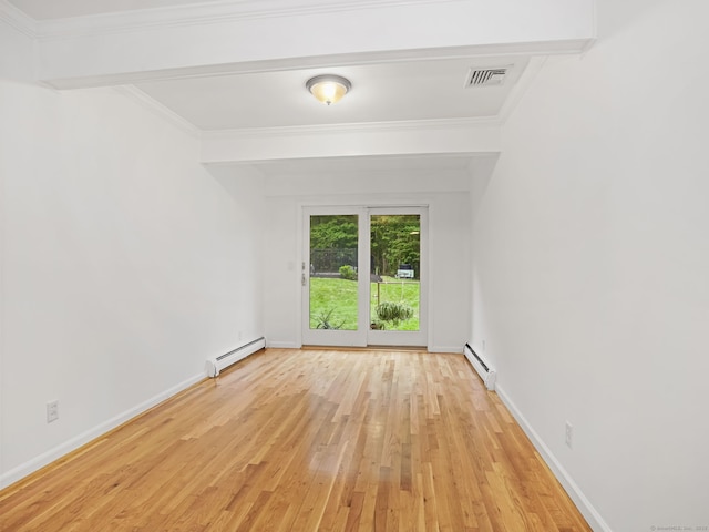 56 Great Neck Rd, Trumbull, CT 06611 - empty room featuring a baseboard radiator, a baseboard heating unit, light wood-style floors, crown molding, and baseboards