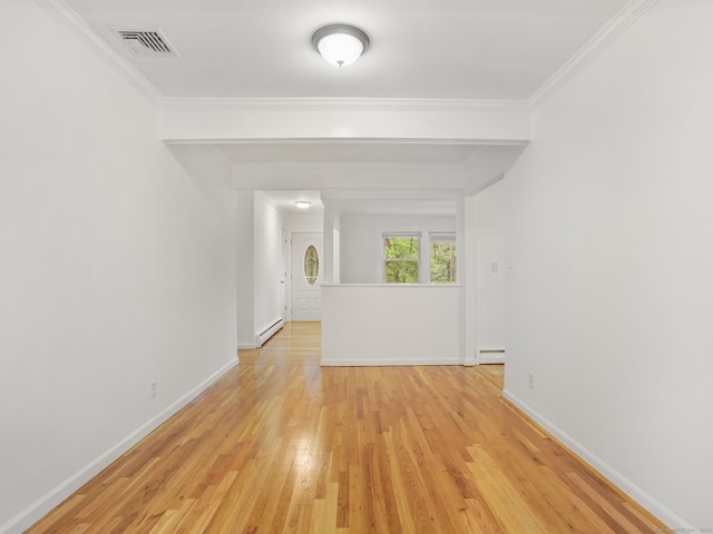 56 Great Neck Rd, Trumbull, CT 06611 - unfurnished room featuring a baseboard radiator, a baseboard heating unit, light wood finished floors, crown molding, and baseboards