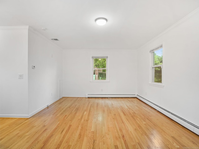 56 Great Neck Rd, Trumbull, CT 06611 - empty room featuring plenty of natural light, light wood-style flooring, ornamental molding, baseboard heating, and baseboards