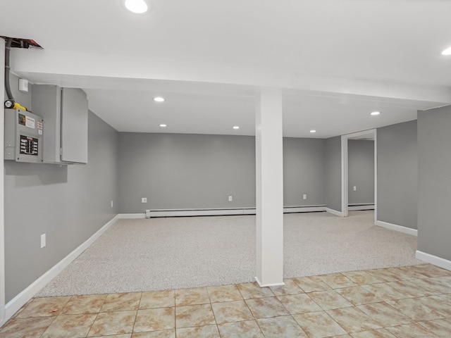 56 Great Neck Rd, Trumbull, CT 06611 - finished basement with light carpet, recessed lighting, baseboards, and light tile patterned floors