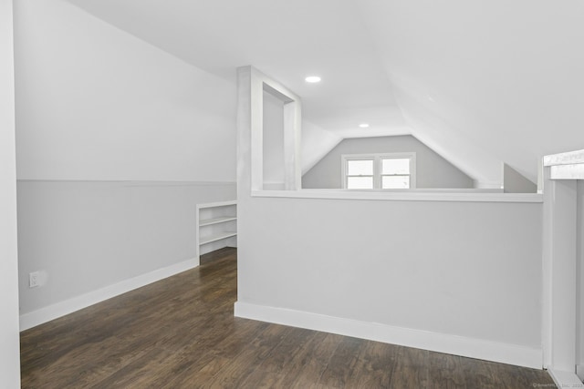 184 Merritt St, Bridgeport, CT 06606 - bonus room featuring baseboards, lofted ceiling, wood finished floors, built in features, and recessed lighting