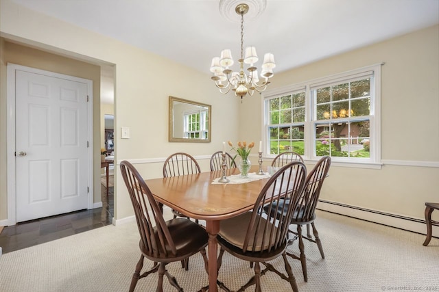 33 Raven Rd, Trumbull, CT 06611 - dining room featuring a chandelier, a baseboard heating unit, carpet floors, and baseboards