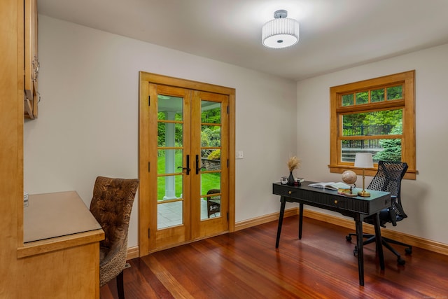 607 Tolland Stage Rd, Tolland, CT 06084 - office with dark wood-type flooring, baseboards, and french doors