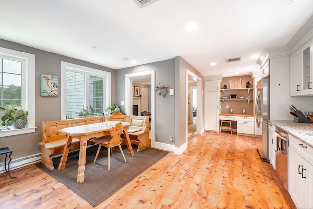 23 Goodsell Hill Rd, Redding, CT 06896 - dining room with light wood finished floors, recessed lighting, and baseboard heating