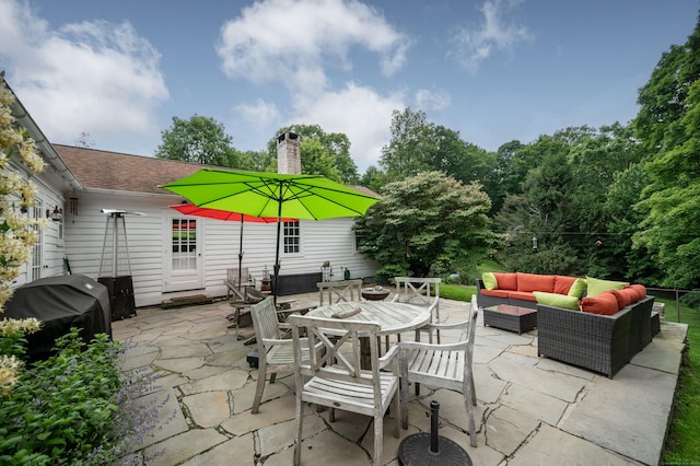 23 Goodsell Hill Rd, Redding, CT 06896 - view of patio featuring an outdoor living space, outdoor dining space, and grilling area