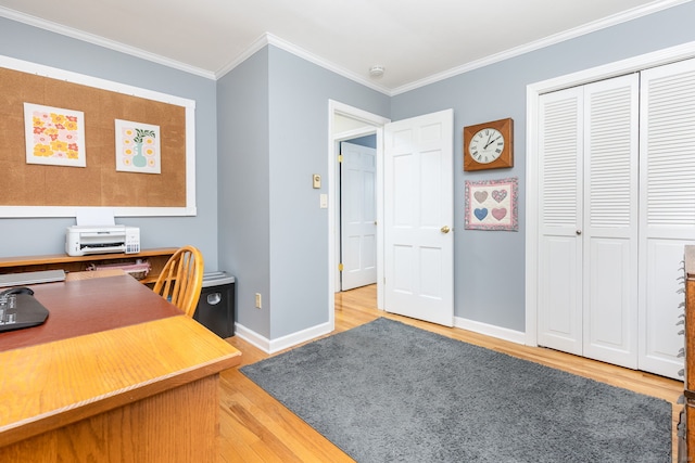 16 Darley Dr, Hamden, CT 06518 - home office featuring light wood-style floors, baseboards, and crown molding
