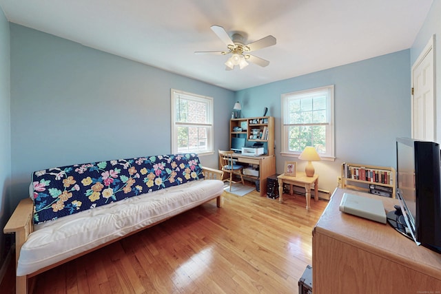 54 Flax Hill Rd, Brookfield, CT 06804 - home office featuring light wood-style floors, a ceiling fan, and baseboard heating