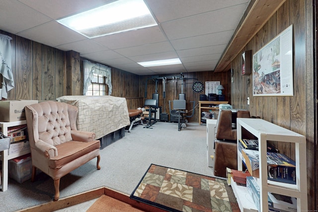 54 Flax Hill Rd, Brookfield, CT 06804 - carpeted bedroom featuring wood walls and a drop ceiling