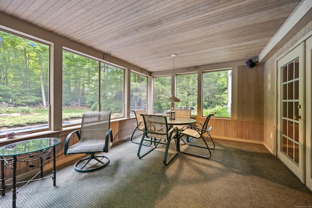 50 Stonehedge Ln S, Guilford, CT 06437 - sunroom / solarium with carpet floors, wood ceiling, and wooden walls