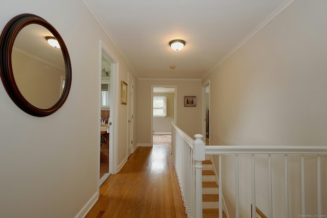 33 Preston Rd, Trumbull, CT 06611 - hall with an upstairs landing, light wood-type flooring, crown molding, and baseboards