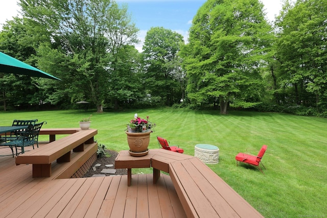 33 Preston Rd, Trumbull, CT 06611 - view of green lawn featuring a wooden deck and view of scattered trees