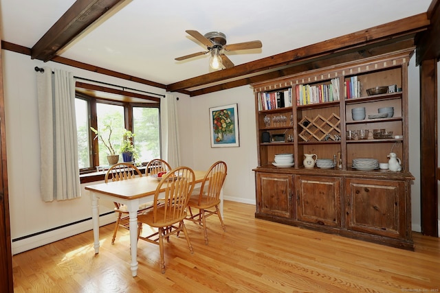 33 Preston Rd, Trumbull, CT 06611 - dining area featuring beam ceiling, a baseboard radiator, light wood-style flooring, baseboards, and a ceiling fan