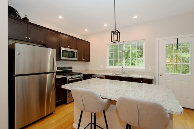 23 Riverview Ct Unit 23, Brookfield, CT 06804 - kitchen featuring stainless steel appliances, a sink, dark brown cabinets, light wood-style floors, and recessed lighting