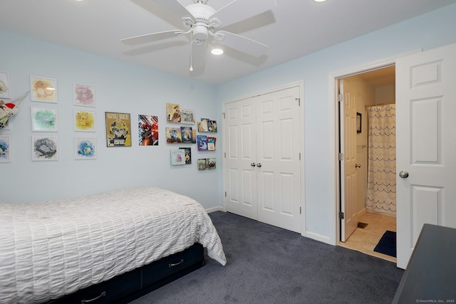 23 Riverview Ct Unit 23, Brookfield, CT 06804 - carpeted bedroom with a closet, a ceiling fan, recessed lighting, and baseboards