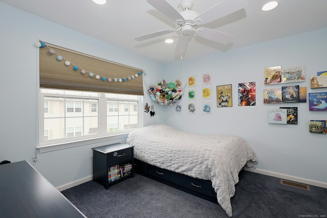 23 Riverview Ct Unit 23, Brookfield, CT 06804 - bedroom with baseboards, dark colored carpet, ceiling fan, and recessed lighting