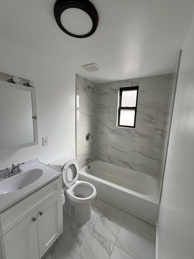 49 Hill St, Waterbury, CT 06704 - bathroom with marble finish flooring, shower / tub combination, vanity, and toilet