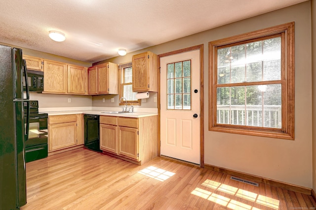 37 White Tail Ln Unit 37, Wallingford, CT 06492 - kitchen with black appliances, a sink, light countertops, and light wood-style flooring