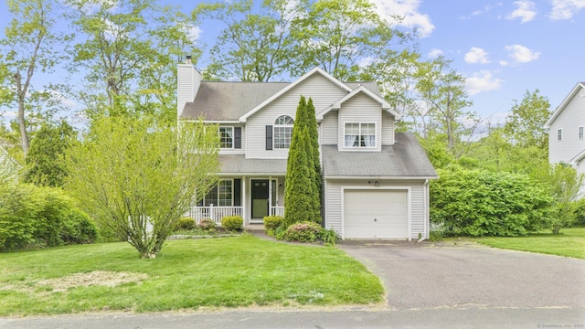167 Santa Maria Dr, Torrington, CT 06790 - traditional-style home featuring a garage, a chimney, a front lawn, and a porch