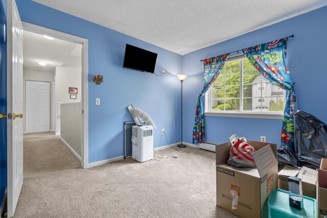 167 Santa Maria Dr, Torrington, CT 06790 - rec room with carpet floors, a textured ceiling, baseboards, and baseboard heating