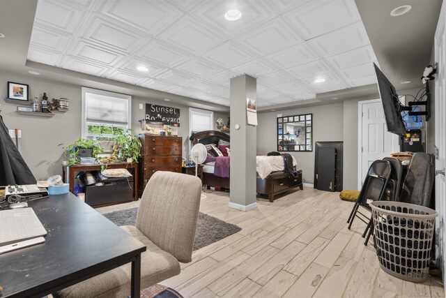167 Santa Maria Dr, Torrington, CT 06790 - office area featuring recessed lighting, an ornate ceiling, light wood-style floors, and baseboards