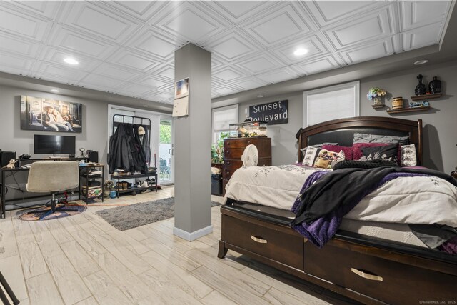 167 Santa Maria Dr, Torrington, CT 06790 - bedroom with recessed lighting, an office area, an ornate ceiling, and light wood finished floors