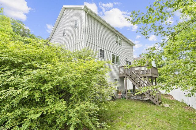 167 Santa Maria Dr, Torrington, CT 06790 - rear view of property with stairs and a wooden deck