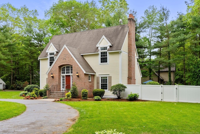 27 Chiltern St, Farmington, CT 06032 - view of front of property with a gate, a chimney, brick siding, and a shingled roof