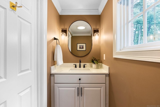 27 Chiltern St, Farmington, CT 06032 - bathroom with vanity, plenty of natural light, and crown molding