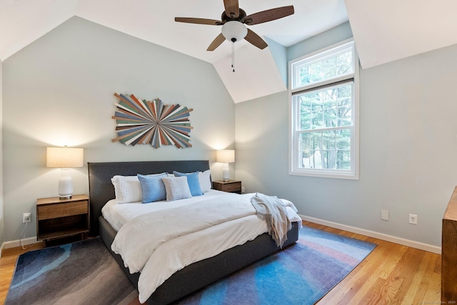27 Chiltern St, Farmington, CT 06032 - bedroom with wood finished floors, vaulted ceiling, baseboards, and ceiling fan