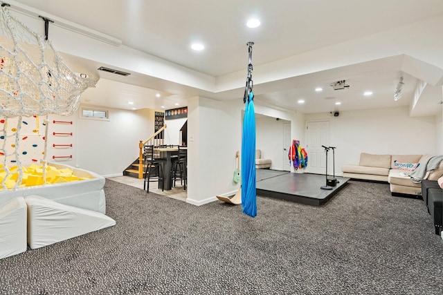 27 Chiltern St, Farmington, CT 06032 - exercise room featuring recessed lighting, baseboards, and carpet floors