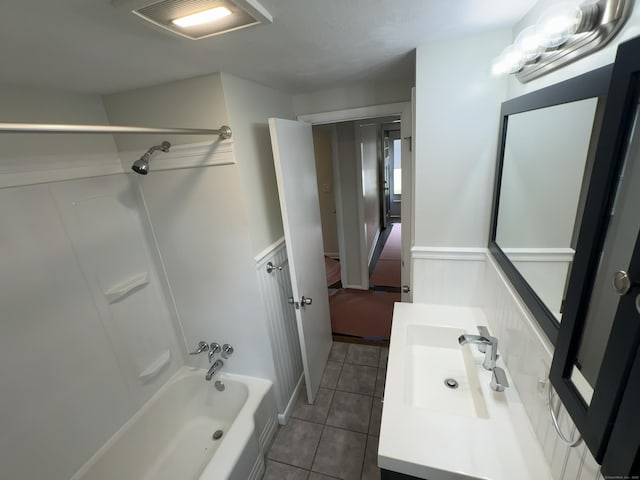 10 Bozrah St, Bozrah, CT 06334 - full bathroom with tile patterned flooring, a wainscoted wall, shower / tub combination, and vanity