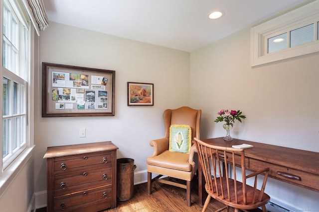 145 Seir Hill Rd, Wilton, CT 06897 - living area featuring wood finished floors, baseboards, recessed lighting, and an office area