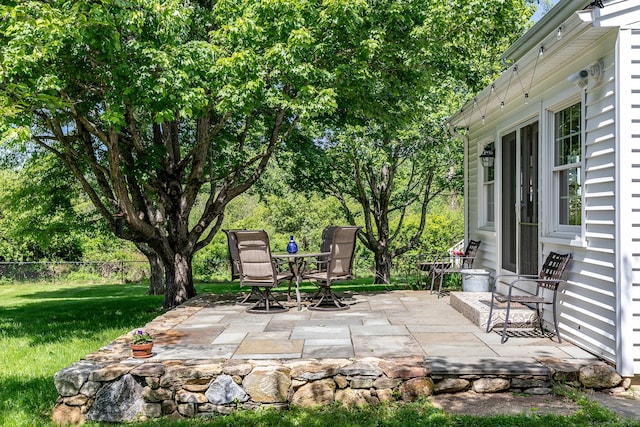 16 Botsford Rd, Kent, CT 06757 - view of patio / terrace with outdoor dining space and view of wooded area