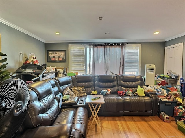 1 N Taylor Ave, Norwalk, CT 06854 - living area featuring ornamental molding, wood finished floors, and recessed lighting