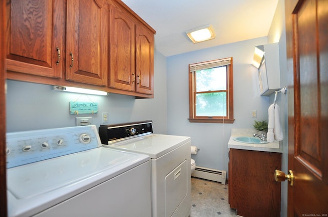 24 Jennifer Rd, Bristol, CT 06010 - laundry room with baseboard heating, separate washer and dryer, and a sink