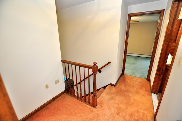 24 Jennifer Rd, Bristol, CT 06010 - stairway featuring a baseboard heating unit and carpet floors
