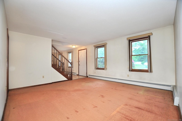 24 Jennifer Rd, Bristol, CT 06010 - unfurnished room featuring a baseboard heating unit, carpet flooring, stairs, and baseboards