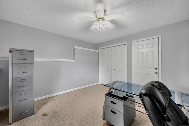 122 Carr Ave, Newington, CT 06111 - carpeted home office with ceiling fan, a textured ceiling, and baseboards