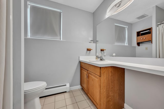 122 Carr Ave, Newington, CT 06111 - bathroom with a baseboard heating unit, vanity, toilet, and tile patterned flooring