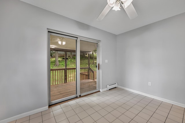 122 Carr Ave, Newington, CT 06111 - unfurnished room with a baseboard heating unit, baseboards, ceiling fan, and light tile patterned floors