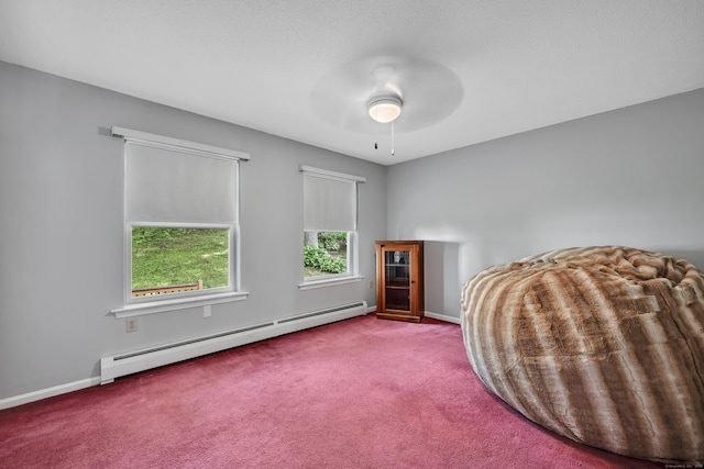 122 Carr Ave, Newington, CT 06111 - sitting room with a baseboard radiator, carpet flooring, a ceiling fan, and baseboards