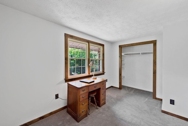55 Indian Spring Rd, Woodstock, CT 06281 - carpeted home office featuring baseboards and a textured ceiling