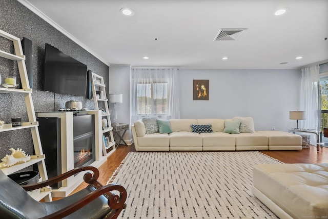 1633 Washington Blvd Unit 3A, Stamford, CT 06902 - living area featuring wood finished floors, recessed lighting, and crown molding