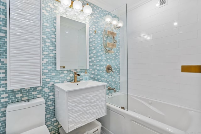 1633 Washington Blvd Unit 3A, Stamford, CT 06902 - bathroom with tile walls, vanity, shower / bath combination, and toilet