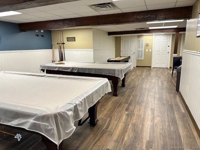 23 N Rd, Southington, CT 06489 - rec room with wainscoting, a paneled ceiling, wood finished floors, and billiards table