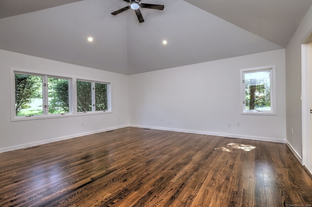 66 Penny Ln, Woodbridge, CT 06525 - empty room with healthy amount of natural light, ceiling fan, baseboards, high vaulted ceiling, and recessed lighting