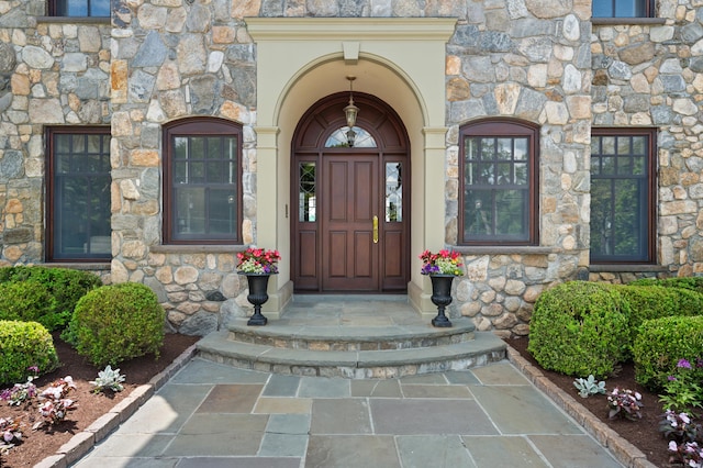 61 High Ridge Ave, Ridgefield, CT 06877 - doorway to property featuring stone siding