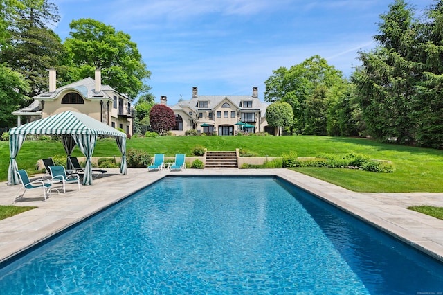 61 High Ridge Ave, Ridgefield, CT 06877 - outdoor pool featuring a patio area, a yard, and a gazebo