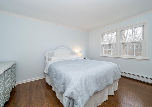 498 Nod Hill Rd, Wilton, CT 06897 - bedroom with wood finished floors, crown molding, baseboards, and a baseboard radiator