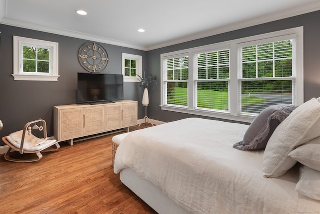 63 Fitch Ln, New Canaan, CT 06840 - bedroom featuring crown molding, wood finished floors, recessed lighting, a chandelier, and baseboards